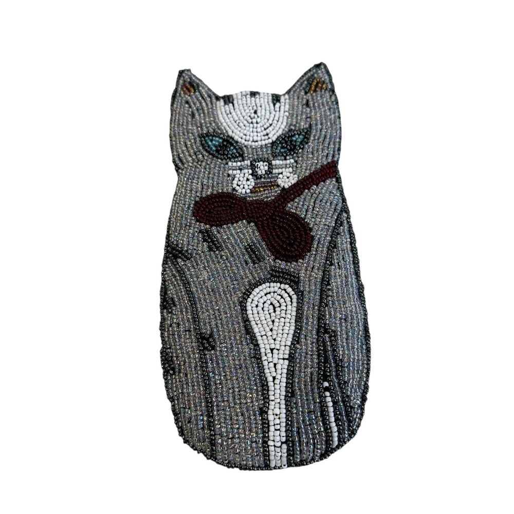 Vintage Cat Double Sided Beaded Eyeglass Case